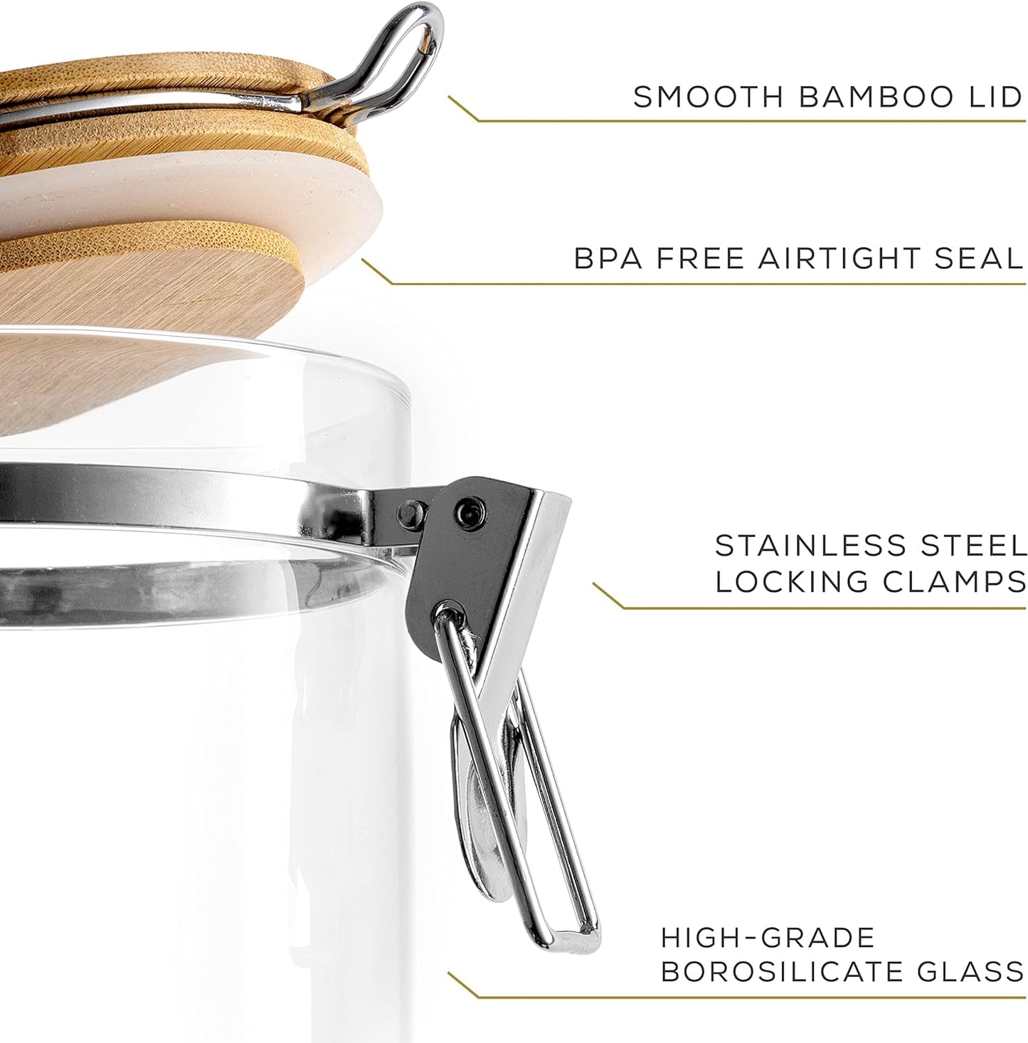 Borosilicate Glass Storage Jar With Clip and Airtight Bamboo Lid (Set of 2)