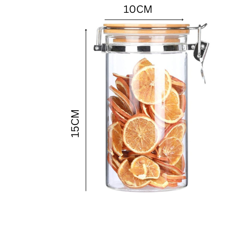 Borosilicate Glass Storage Jar With Clip and Airtight Bamboo Lid (Set of 2)