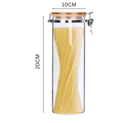 Borosilicate Glass Storage Jar With Clip and Airtight Bamboo Lid (Set of 2)