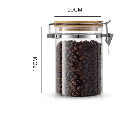 Borosilicate Glass Storage Jar With Clip and Airtight Bamboo Lid (Set of 2)
