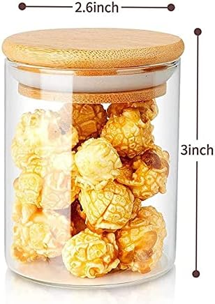 Borosilicate Round Glass Spice Jar With Bamboo Lids and Chalk Board Labels 180 ML( Pack of 10)