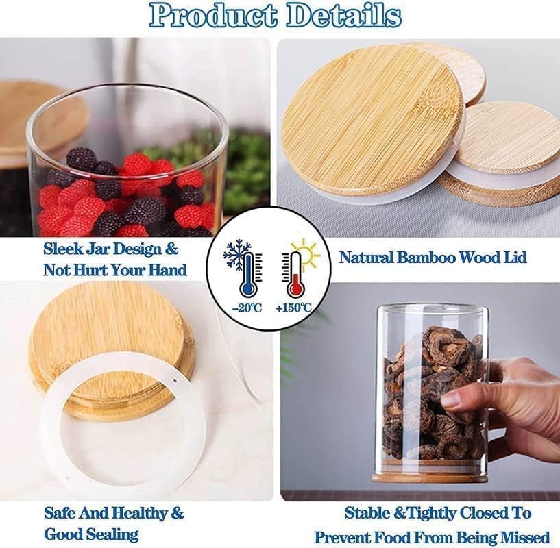 Borosilicate Round Glass Spice Jar With Bamboo Lids and Chalk Board Labels 180 ML( Pack of 10)