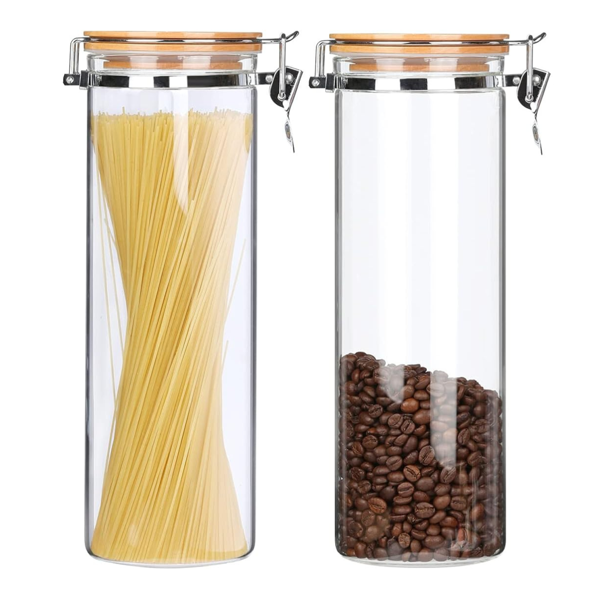 Borosilicate Glass Storage Jar With Clip and Airtight Bamboo Lid (Set of 2)