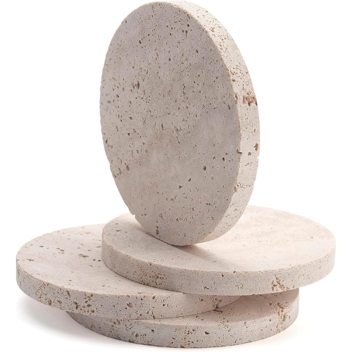 Travertine Stone Coasters for Drinks, Coffee, Beverage Holder