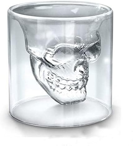 Skull Wine Glass, Double Layers Transparent Crystal Head Glass Tea Cup 4 PCS Set