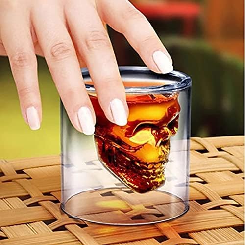 Skull Wine Glass, Double Layers Transparent Crystal Head Glass Tea Cup 4 PCS Set