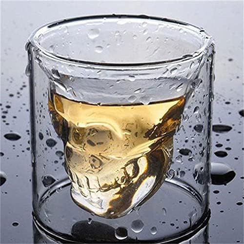 Skull Wine Glass, Double Layers Transparent Crystal Head Glass Tea Cup 4 PCS Set