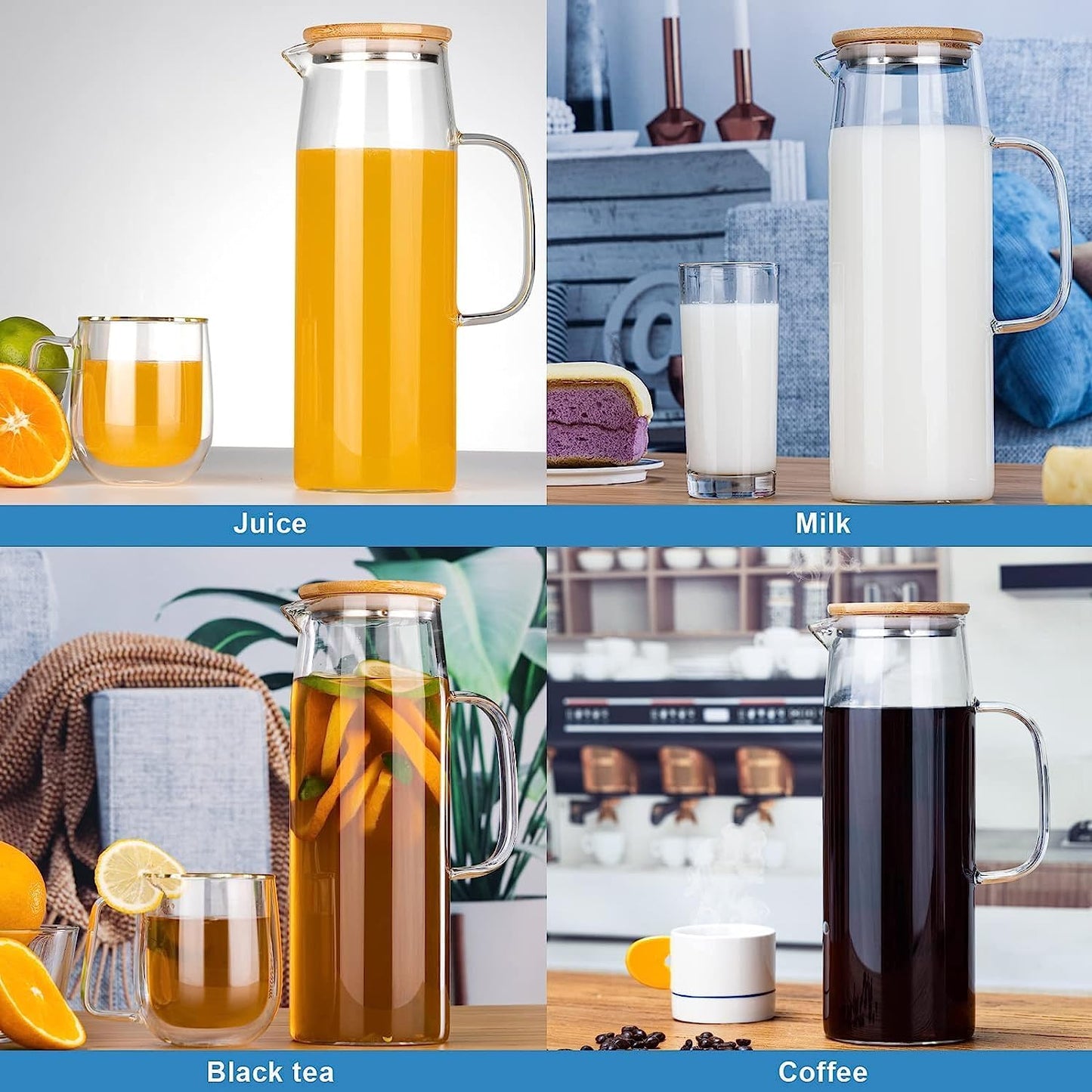 Borosilicate Water Jug With Handle and Bamboo Lid