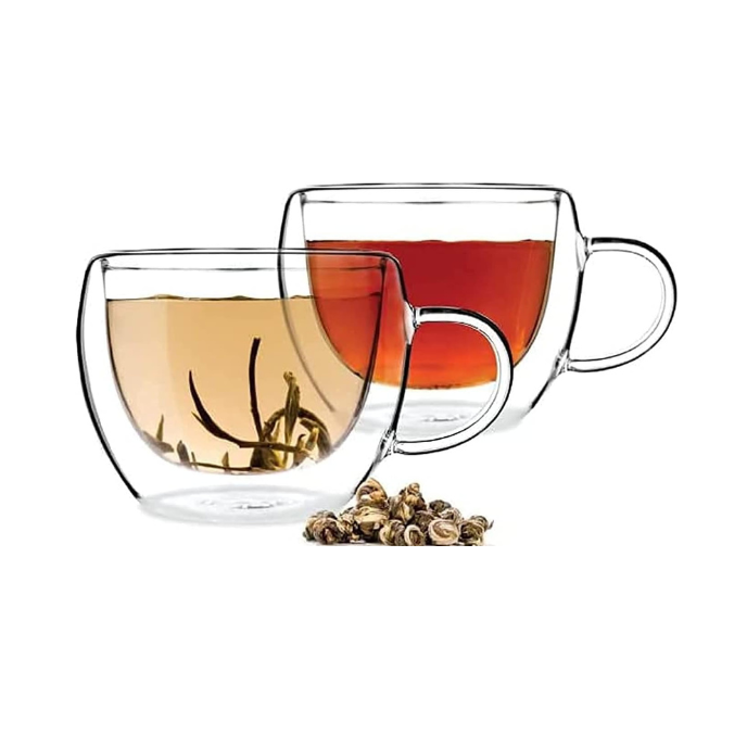 Double Wall Insulated Glass Cup with Handle 150 ML ( Set of 2 )