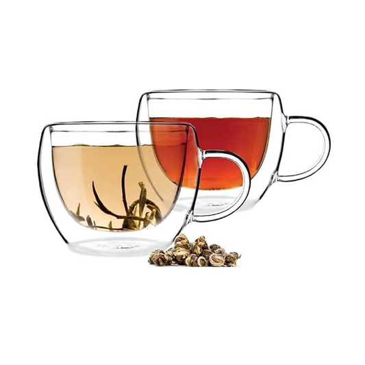 Double Wall Insulated Glass Cup with Handle 150 ML ( Set of 2 )
