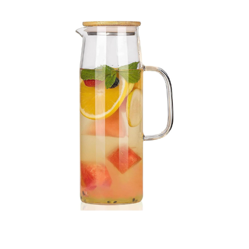 Borosilicate Water Jug With Handle and Bamboo Lid