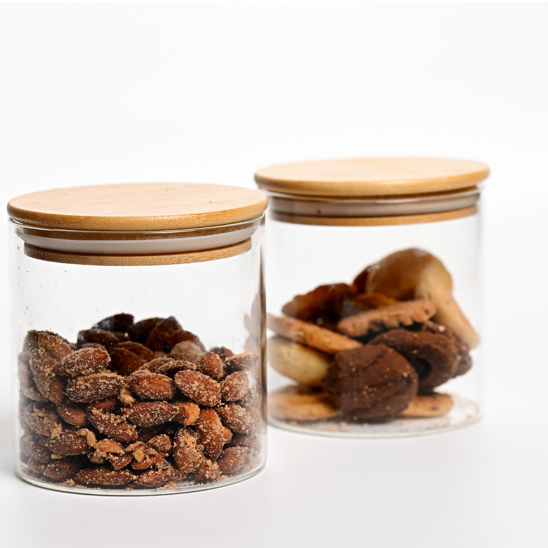Round Glass Storage Jars with AirTight Bamboo Lids, Set of 2