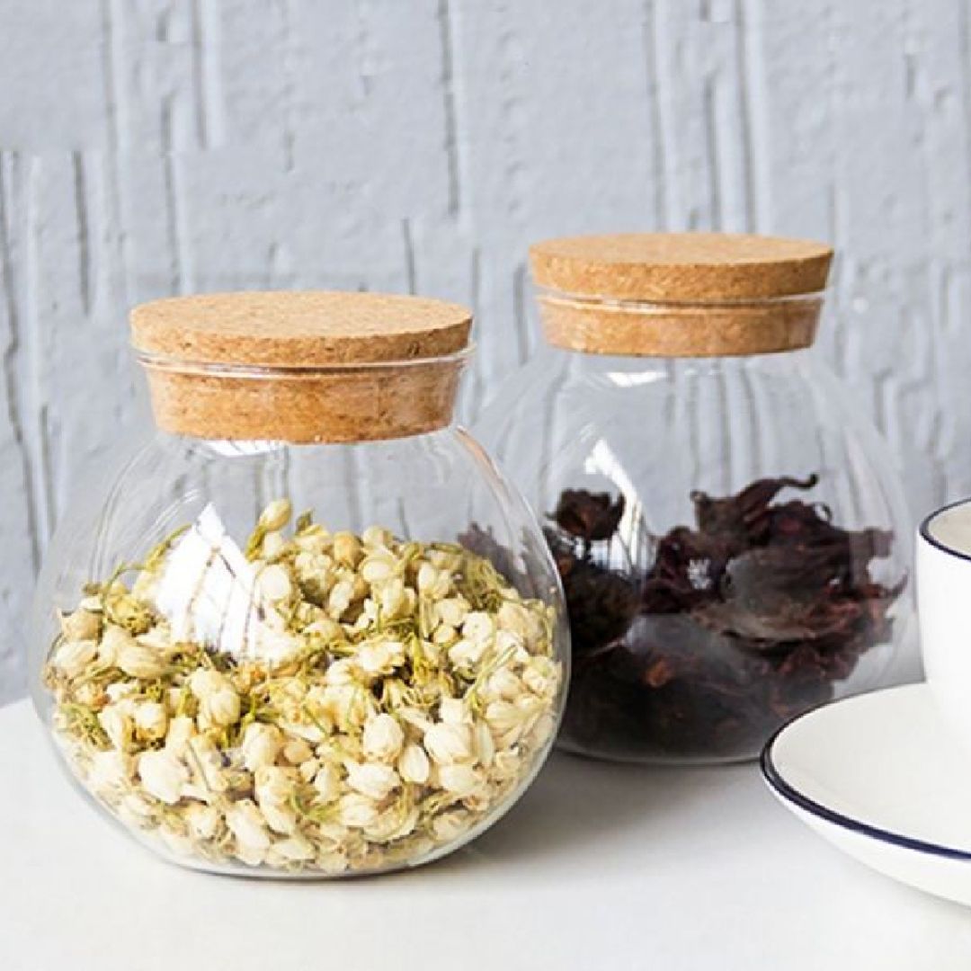 Borosilicate Glass Storage Jar With Airtight Bamboo Lid 500 ML, Pack of 4