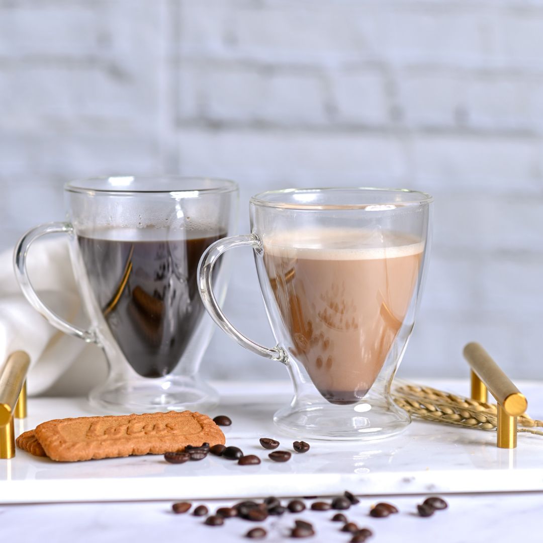 Double Wall Irish Glass Coffee Mugs 300 ML (Set of 2)