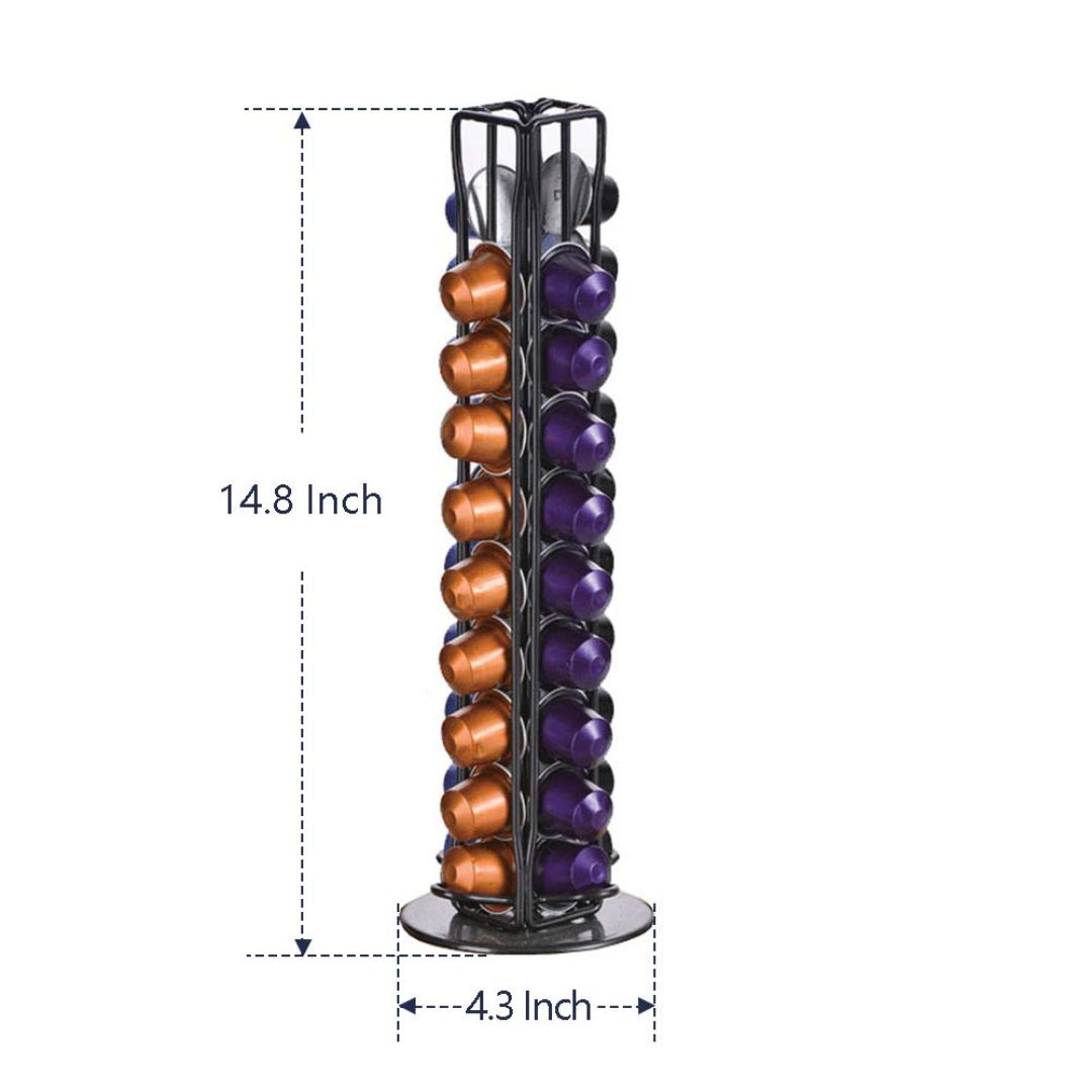 Coffee Capsule Holder Black, 360 Degree Rotating Coffee Pod Holder Tower Rack Stand for 40 Nespresso Coffee Capsules