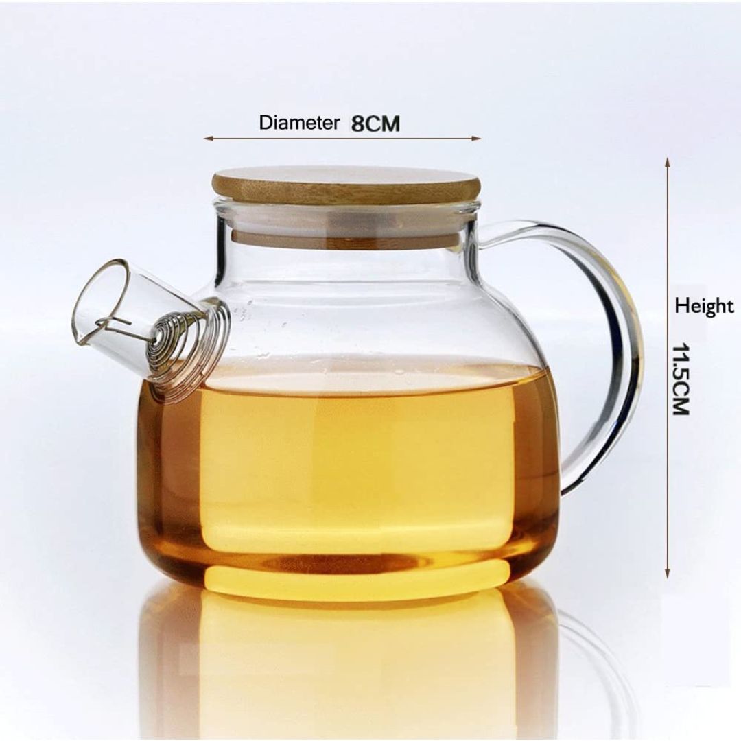 Glass Teapot 1000ML with Bamboo Lid and Removable Infuser, Perfect for Loose Leaf and Blooming Tea