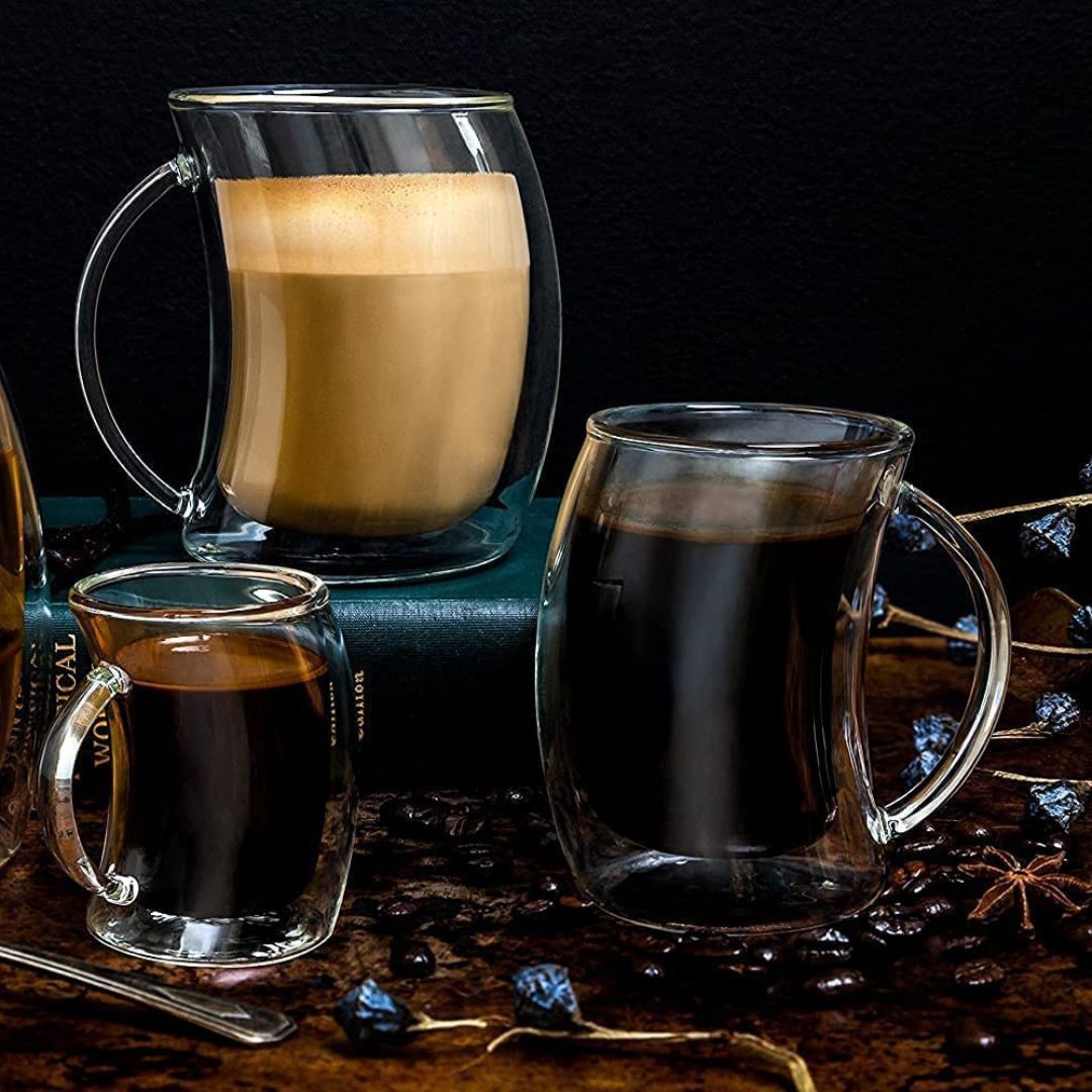 Double Wall Insulated Wave Design Glass Mug 250 ML (Set of 2)