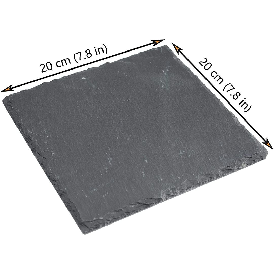 Đá tự nhiên Đĩa đá phiến đen Đĩa phục vụ cho người sành ăn, Gói 4 cái 20x20cm