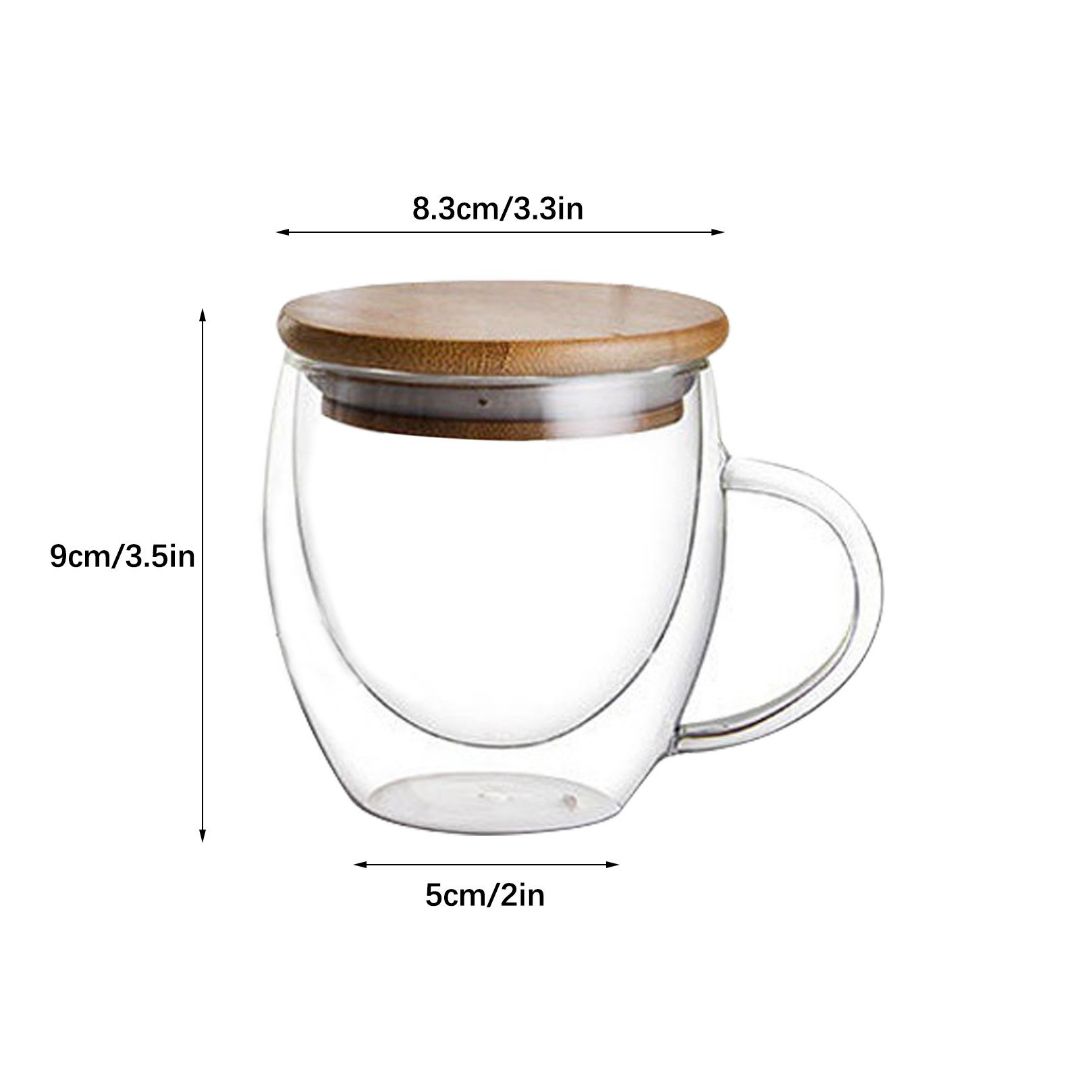 Double Wall Glass Coffee Mug with Bamboo Lid 250 ML