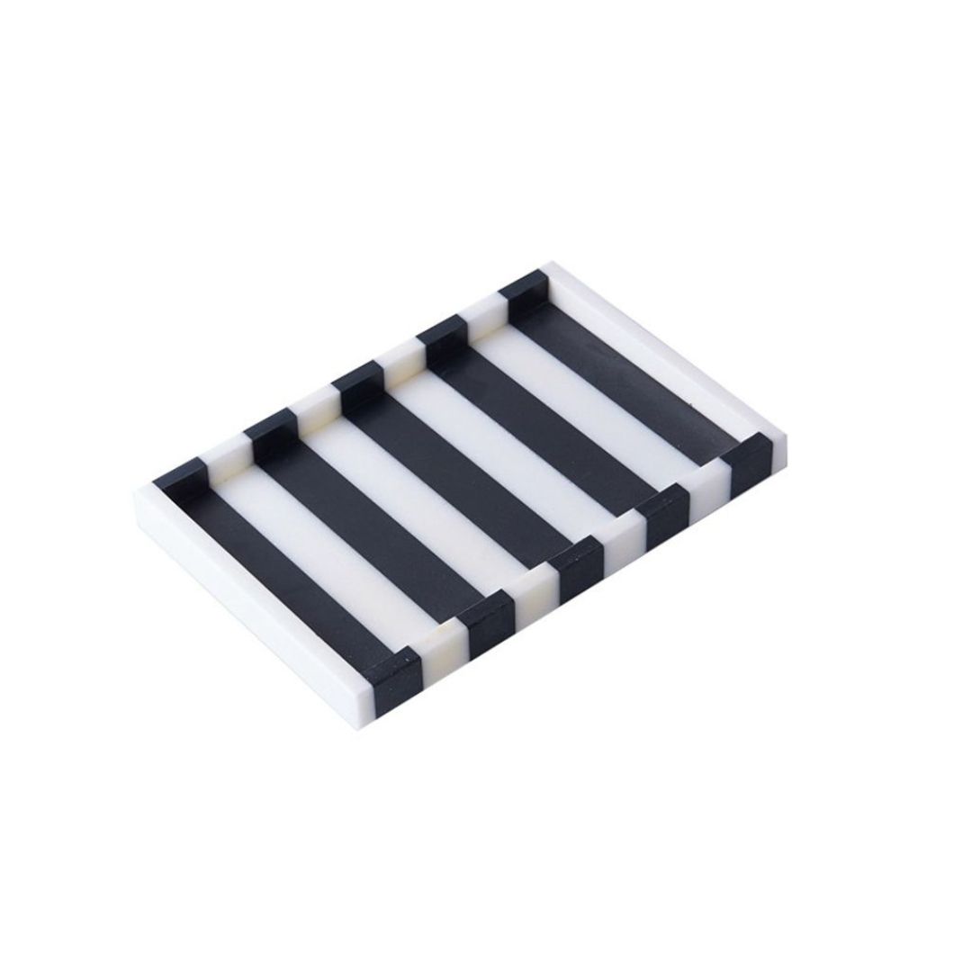 Black and White Stripe Natural Marble Decorative Vanity Tray With Edge 30x20 CM