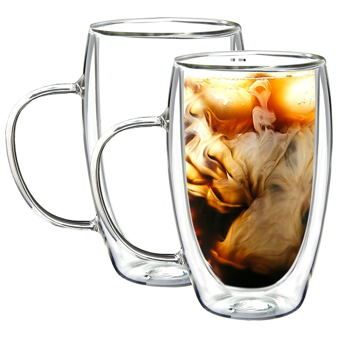 Double Wall Glass Coffee Mugs 450 ML (Set of 2)