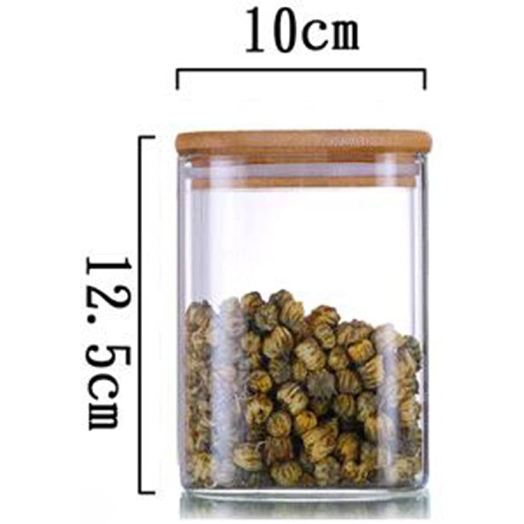 Square Glass Storage Jar with Air tight Bamboo Lid, Set of 2
