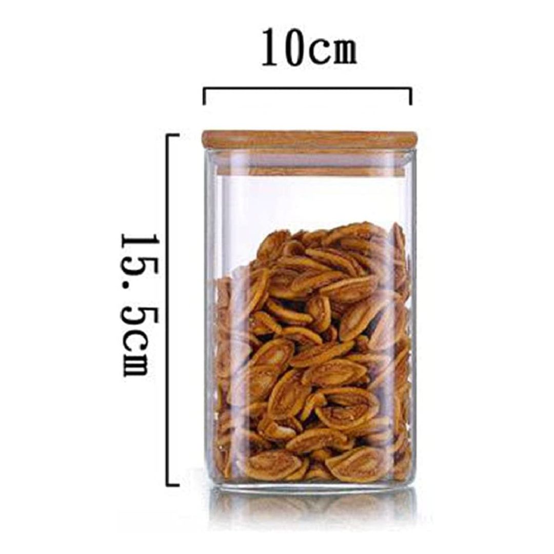 Square Glass Storage Jar with Air tight Bamboo Lid, Set of 2