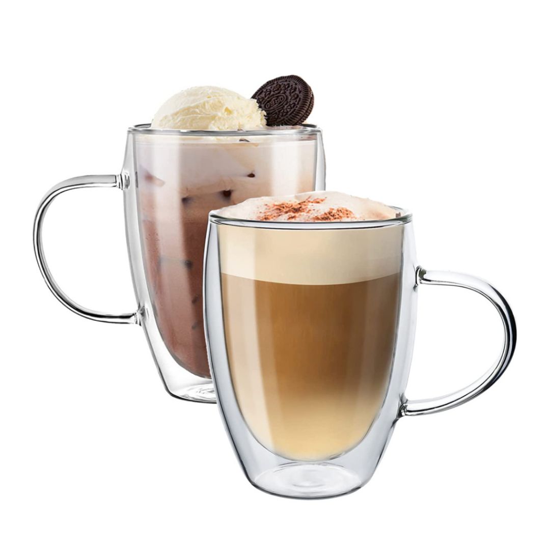 Cốc thủy tinh Borosilicate treo tường đôi, Bộ 2, 350 ML