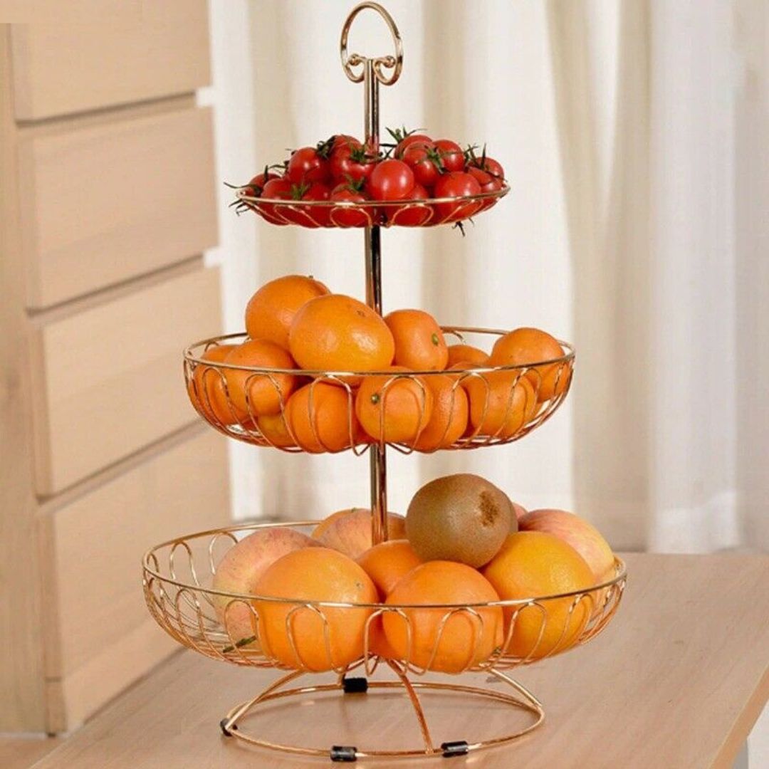 3 Tier Iron Wire Cupcake and Fruit Basket - Rose Gold, Storage