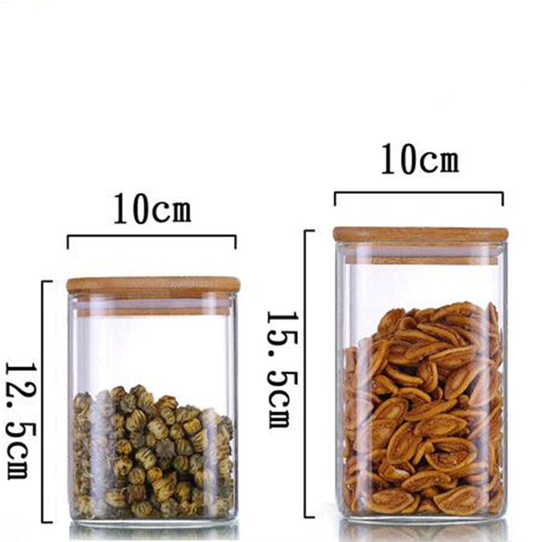 Hũ Bảo Quản Thực Phẩm Hình Vuông Có Nắp Tre Kín Khí, Bộ 6 Cái