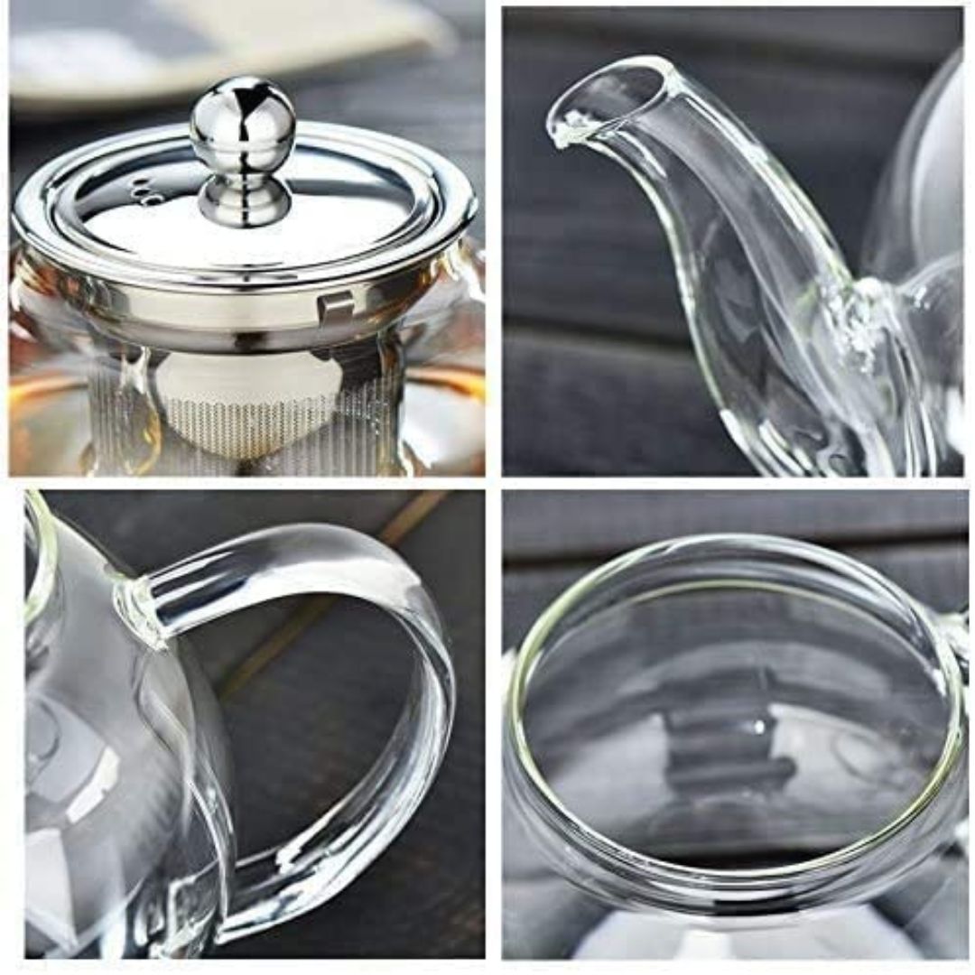 Glass Teapot 1500 ML With Heat Resistant Stainless Steel Infuser Tea Pot