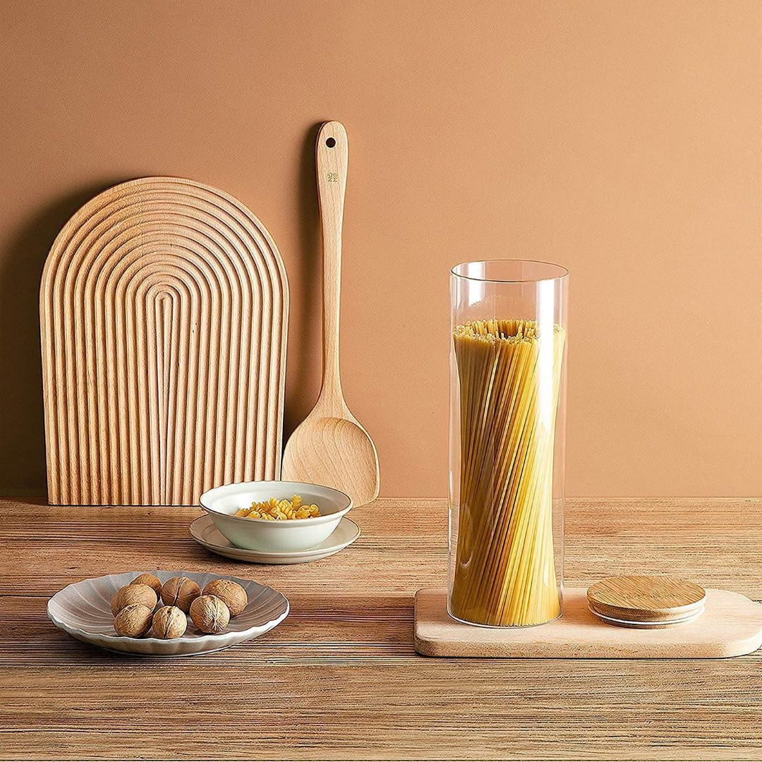 Round Glass Storage Jars with AirTight Bamboo Lids, Set of 2