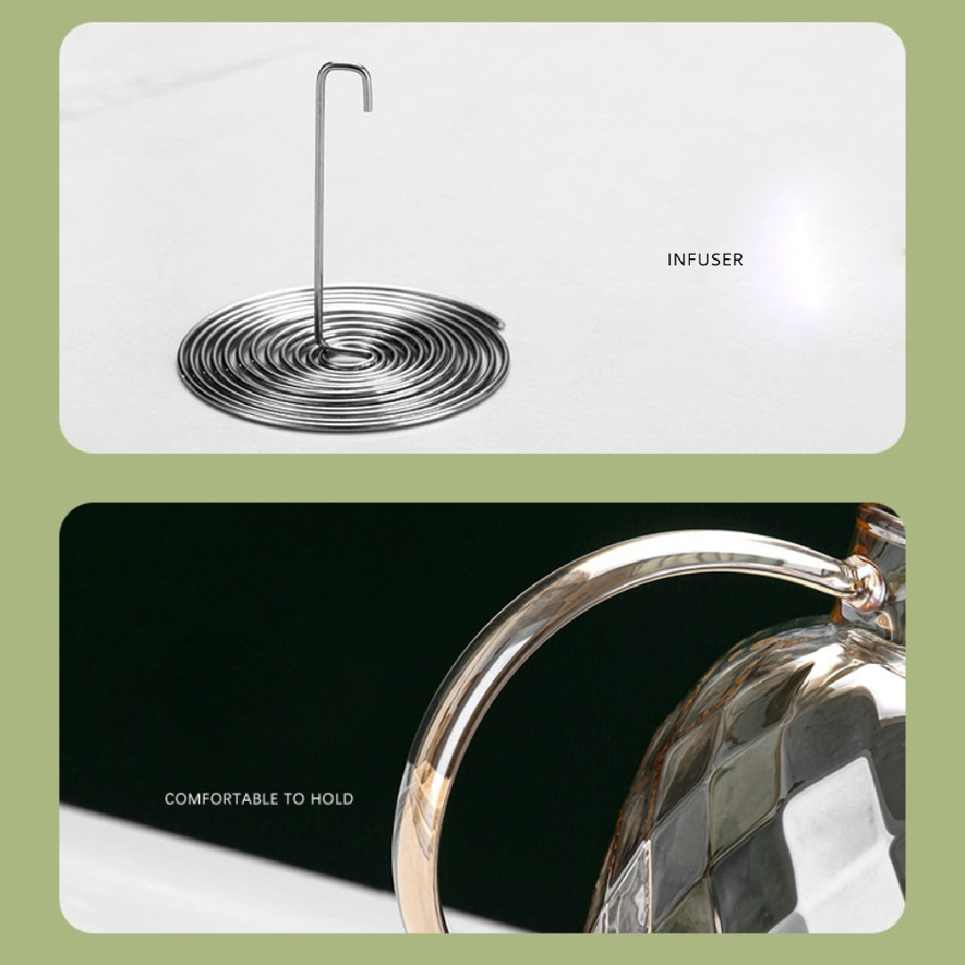 Heat Resistant Diamond Pattern Glass Teapot 1200 ML With Stainless Steel Strainer Lid And Infuser