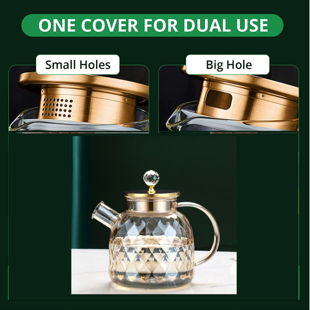 Heat Resistant Diamond Pattern Glass Teapot 1200 ML With Stainless Steel Strainer Lid And Infuser
