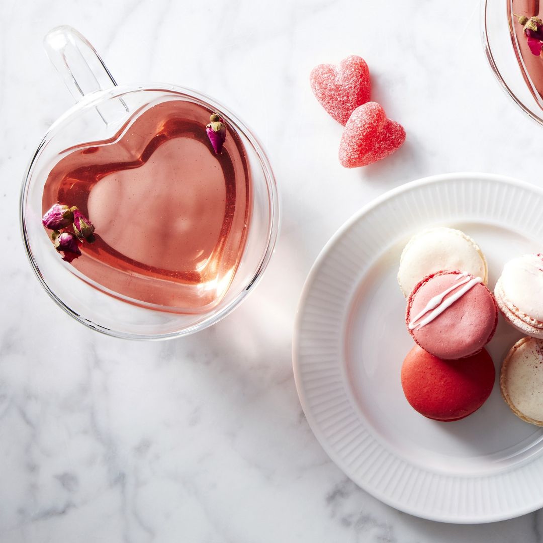 Double Wall Heart-Shaped Glass Mug Set – 180ML (2 Pcs) – ‘Love’ Printed Design with Handle – Romantic Gift for Valentine’s, Anniversary & Special Occasions