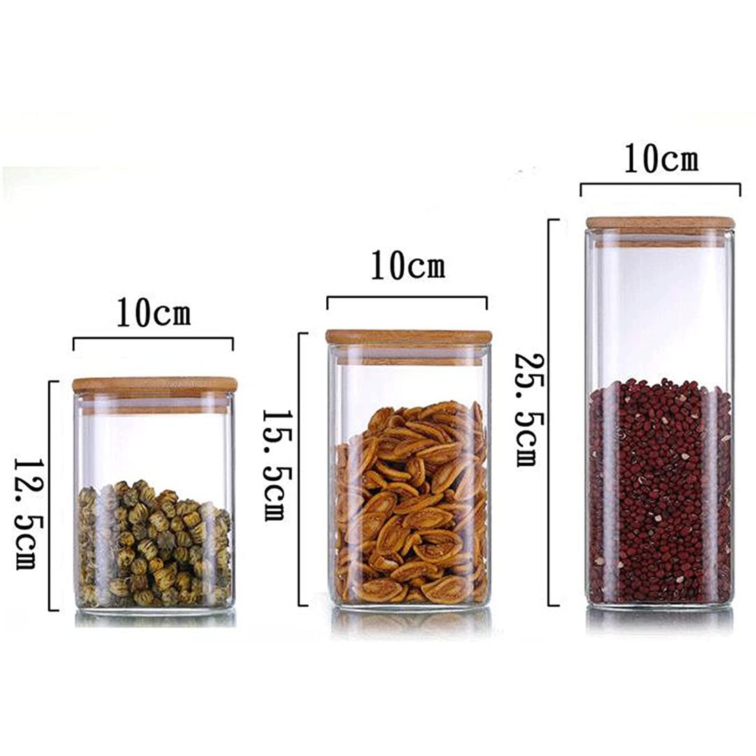 Hũ Bảo Quản Thực Phẩm Hình Vuông Có Nắp Tre Kín Khí, Bộ 6 Cái