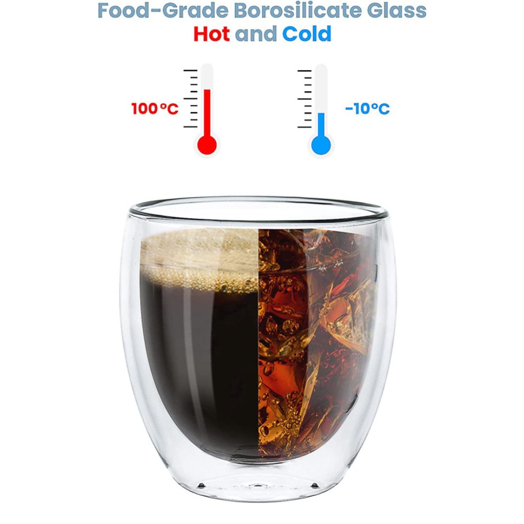 Double Wall Glass Coffee Cups 250 ML (Set of 4)