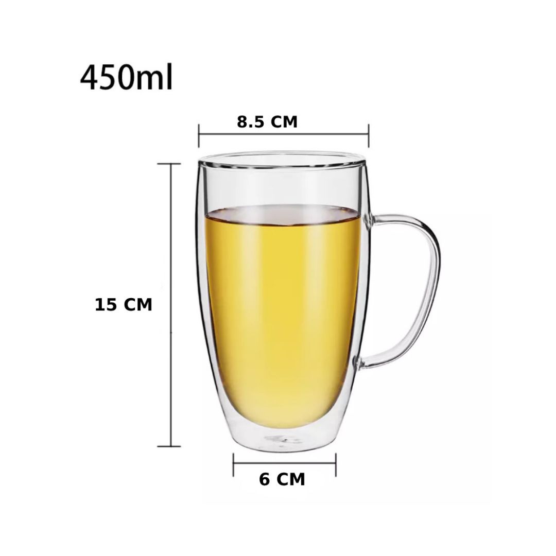 Double Wall Glass Coffee Mugs 450 ML (Set of 2)