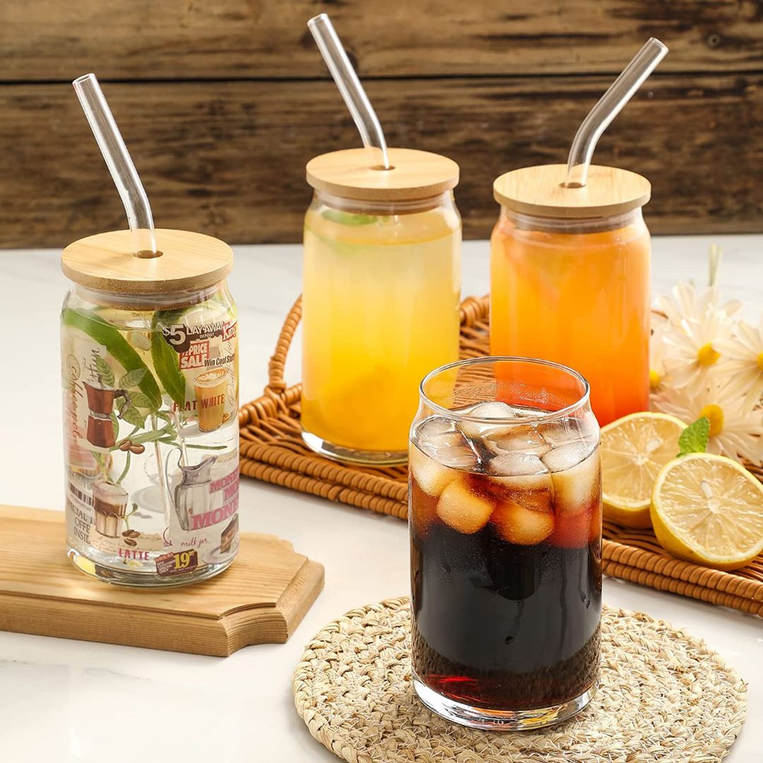 Borosilicate Glass Mason Jar With Bamboo Lid Set Of 4 (550 ML)