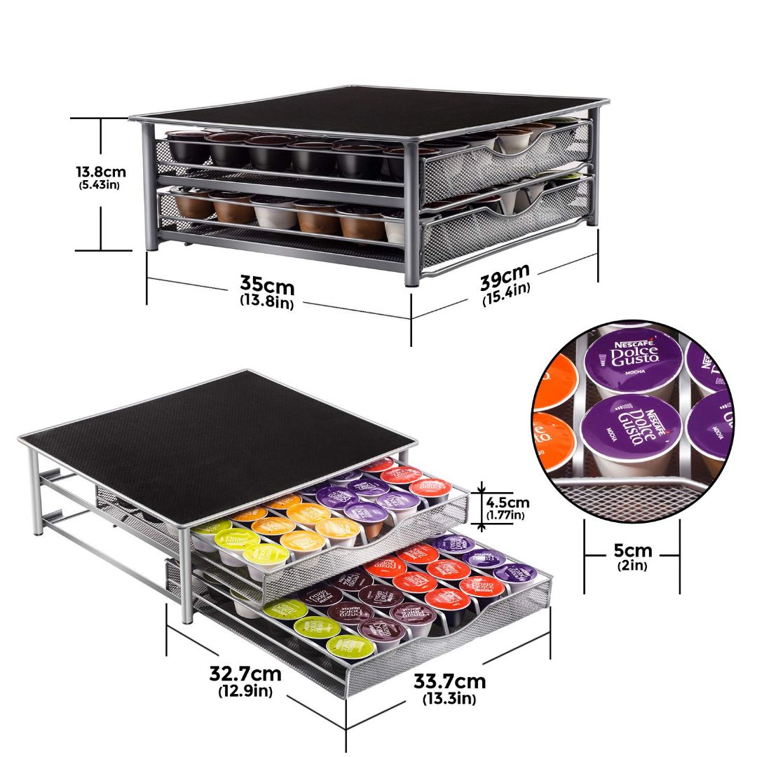 Double Layer Drawer Coffee Capsule Holder,72 Dolce Gusto K CUP Capsules
