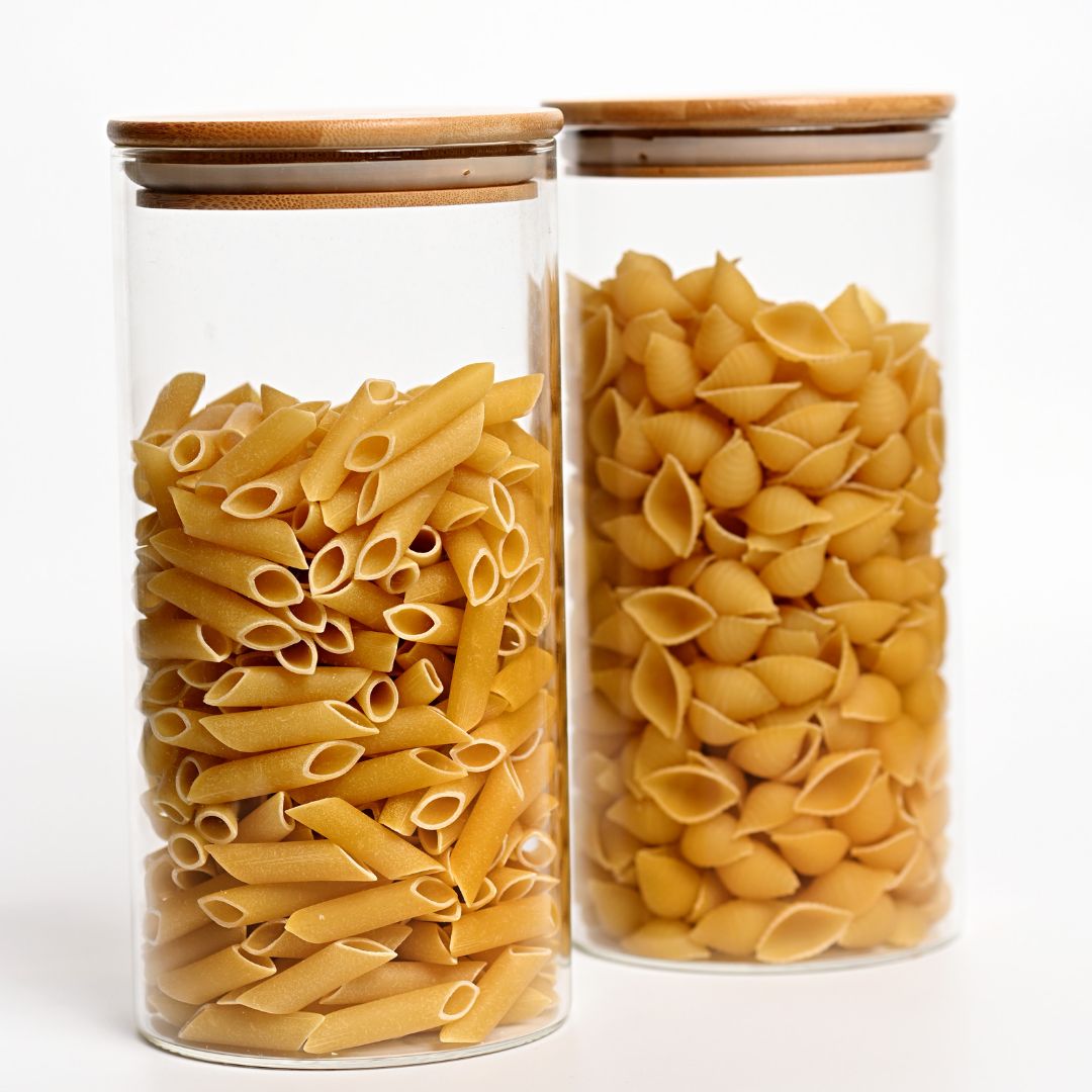 Round Glass Storage Jars with AirTight Bamboo Lids, Set of 2