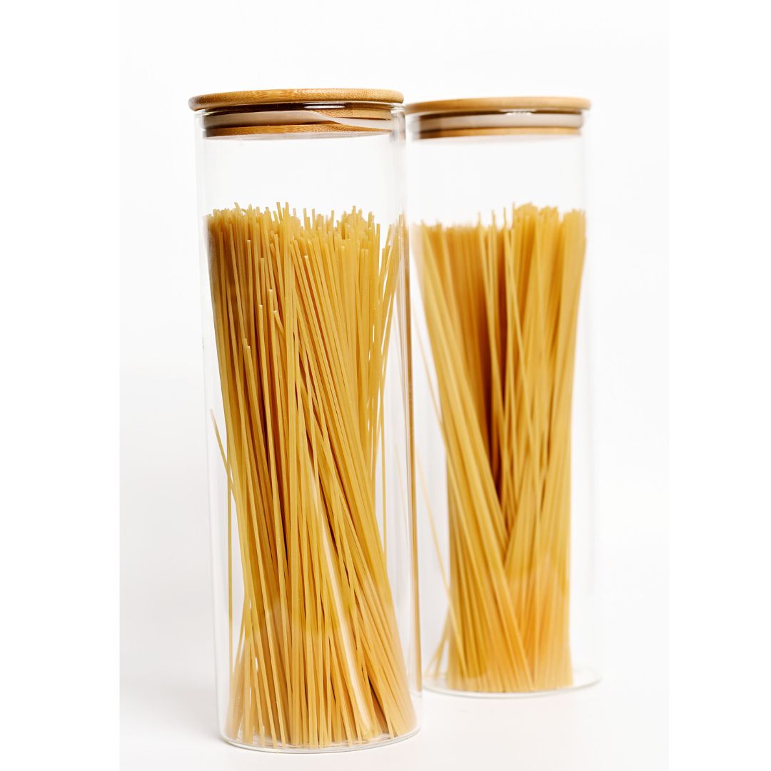 Round Glass Storage Jars with AirTight Bamboo Lids, Set of 2