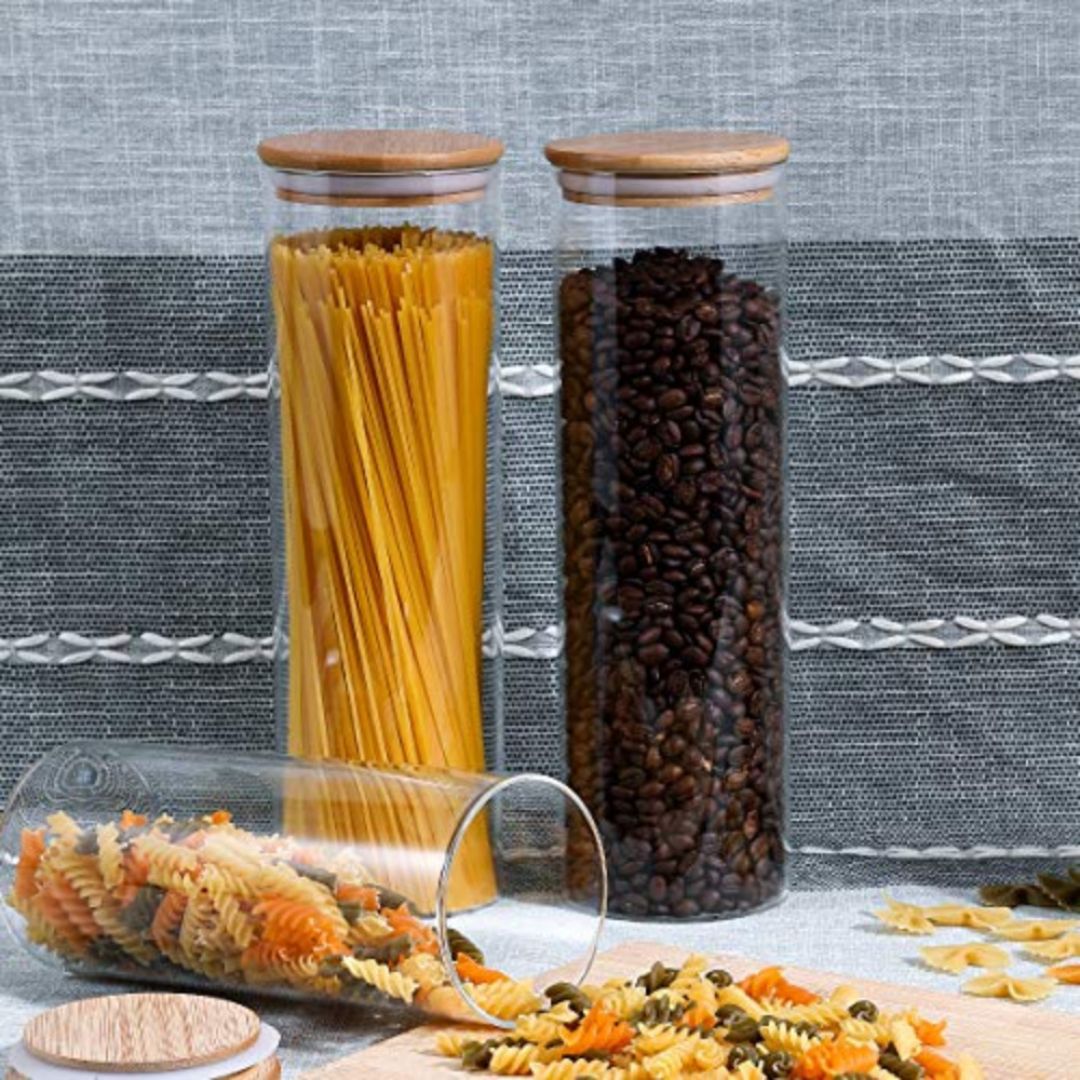 Round Glass Storage Jars with AirTight Bamboo Lids, Set of 2