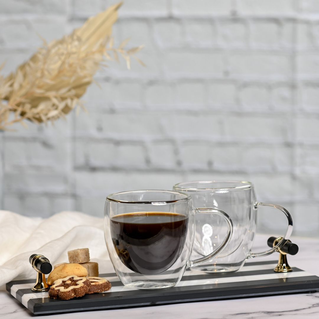 Double Wall Insulated Glass Coffee Mugs 250 ML (Set of 2)