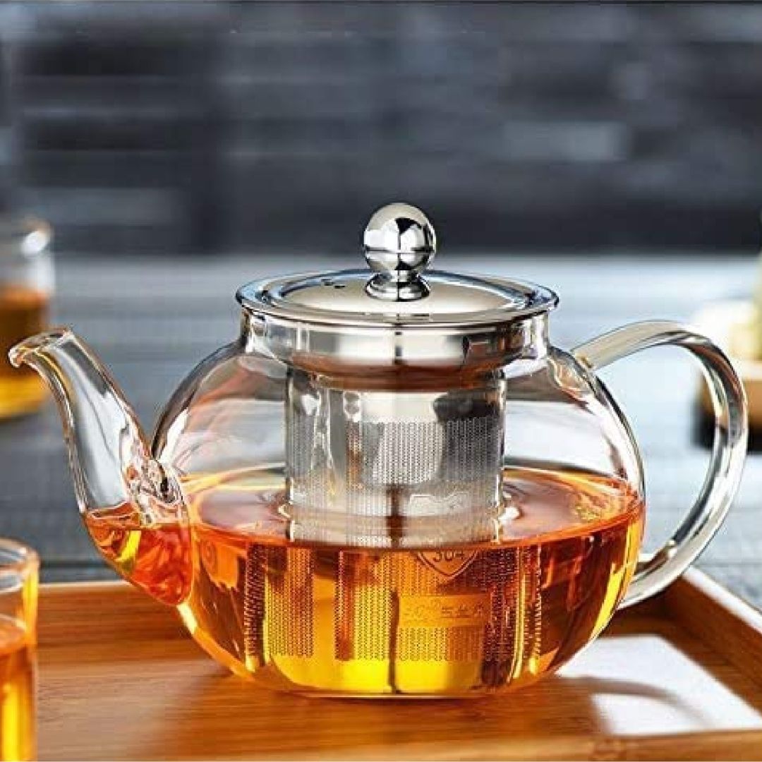 Glass Teapot 1500 ML With Heat Resistant Stainless Steel Infuser Tea Pot