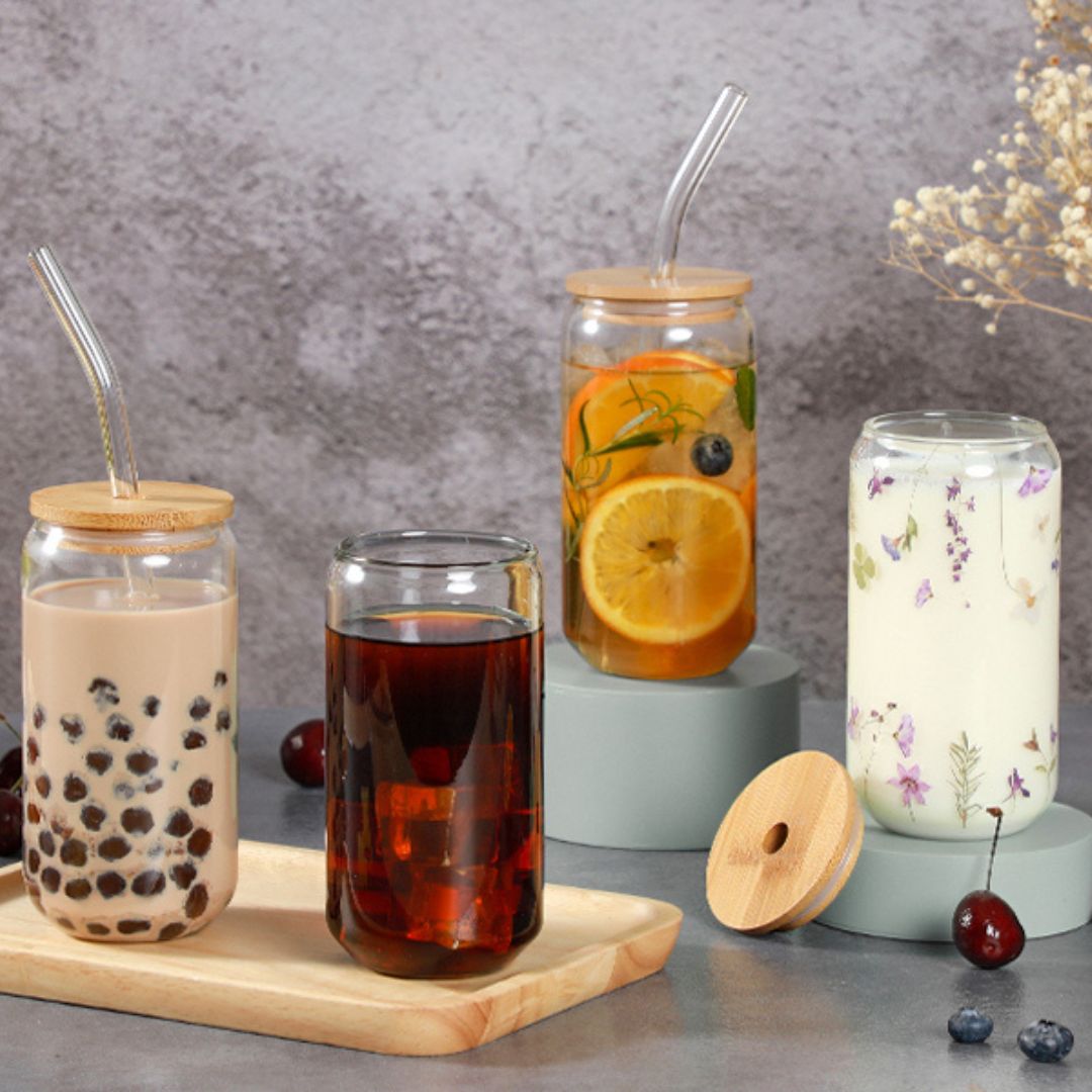 Borosilicate Glass Mason Jar With Bamboo Lid Set Of 4 (550 ML)
