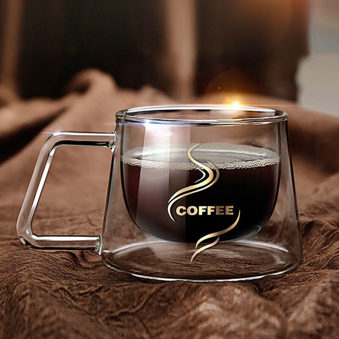 Double Wall Insulated Coffee Printed Mugs 200 ML (Set of 2)