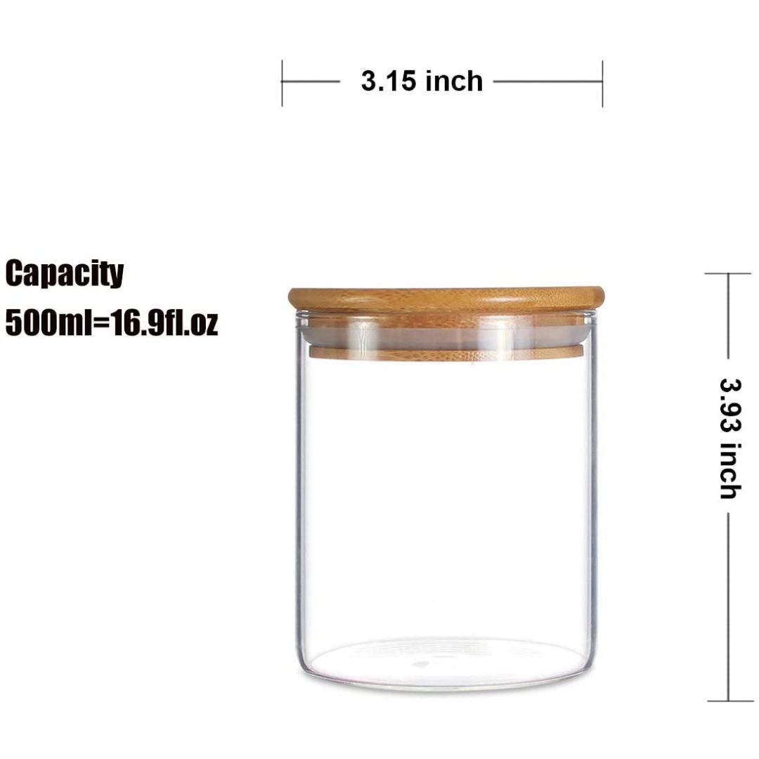 Round Glass Storage Jars with AirTight Bamboo Lids, Set of 2