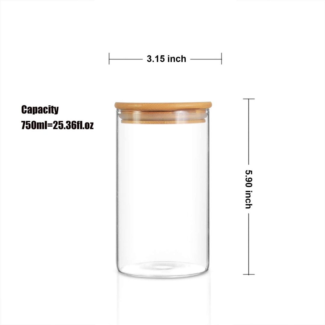 Round Glass Storage Jars with AirTight Bamboo Lids, Set of 2