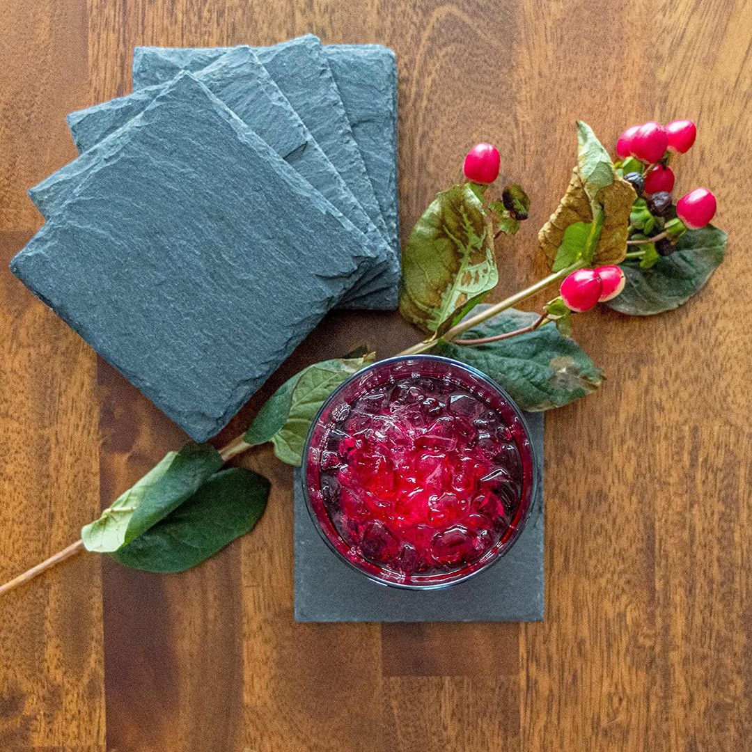 Natural Stone Square Slate Coaster, 6pcs Set 10x10 CM